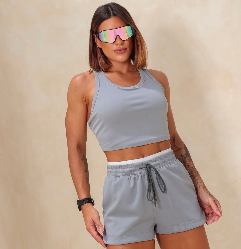 Conjunto Shorts  moletinho cós duplo