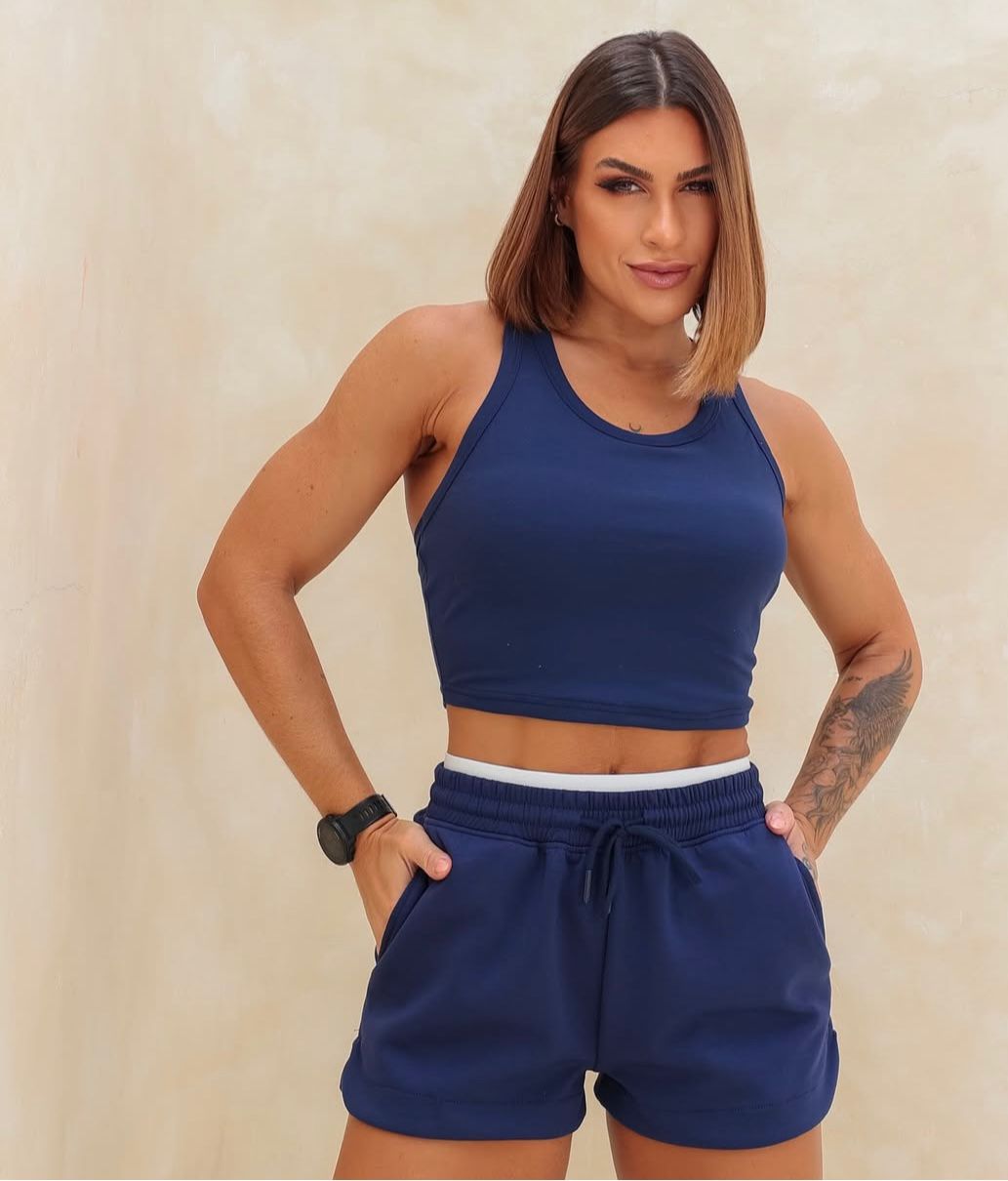 Conjunto Shorts  moletinho cós duplo