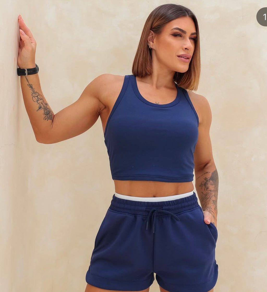 Conjunto Shorts  moletinho cós duplo