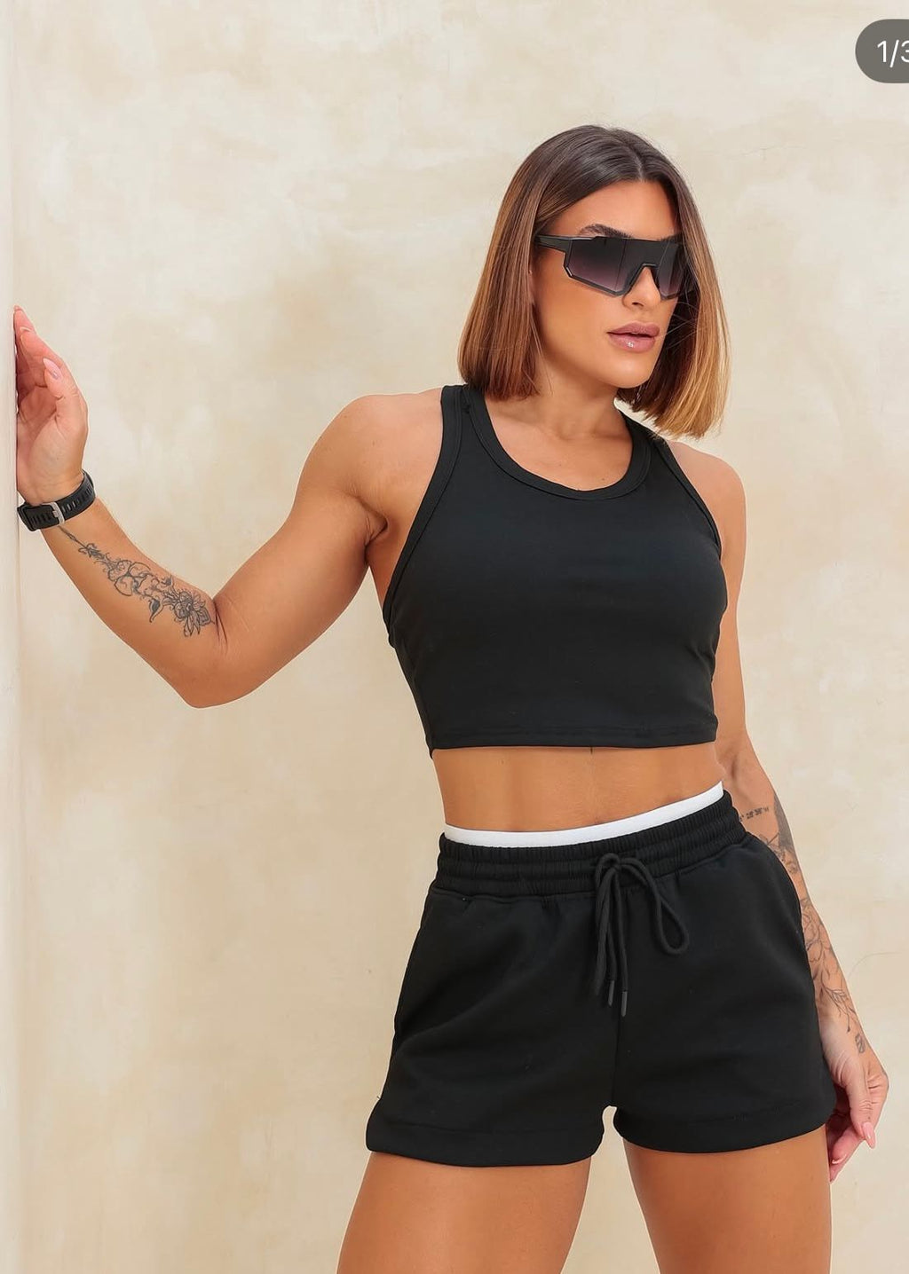Conjunto Shorts  moletinho cós duplo