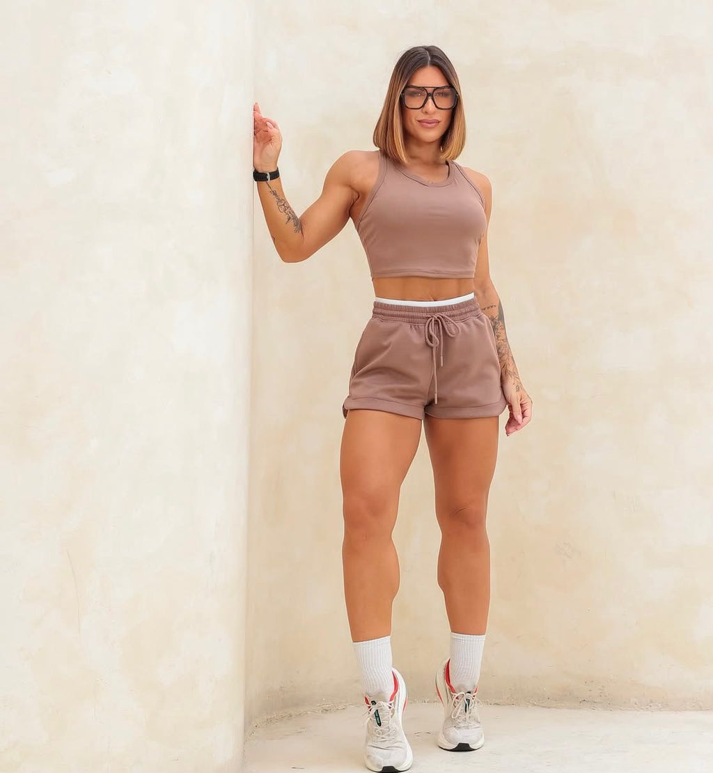 Conjunto Shorts  moletinho cós duplo